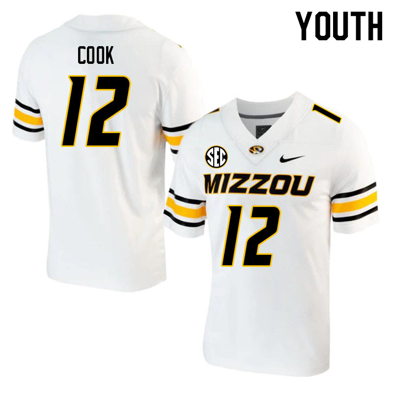 Youth #12 Brady Cook Missouri Tigers College 2023 Football Stitched Jerseys Sale-White